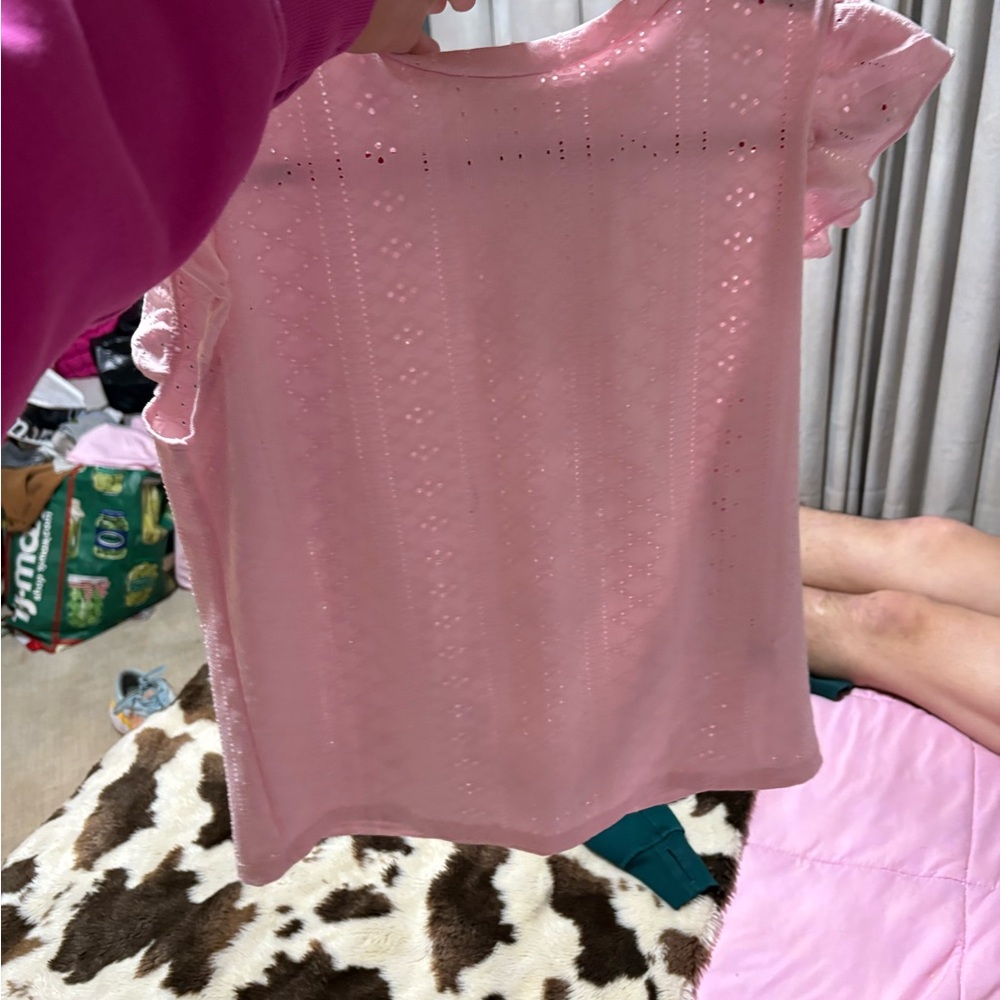 Pink Eyelet Short Sleeve Top